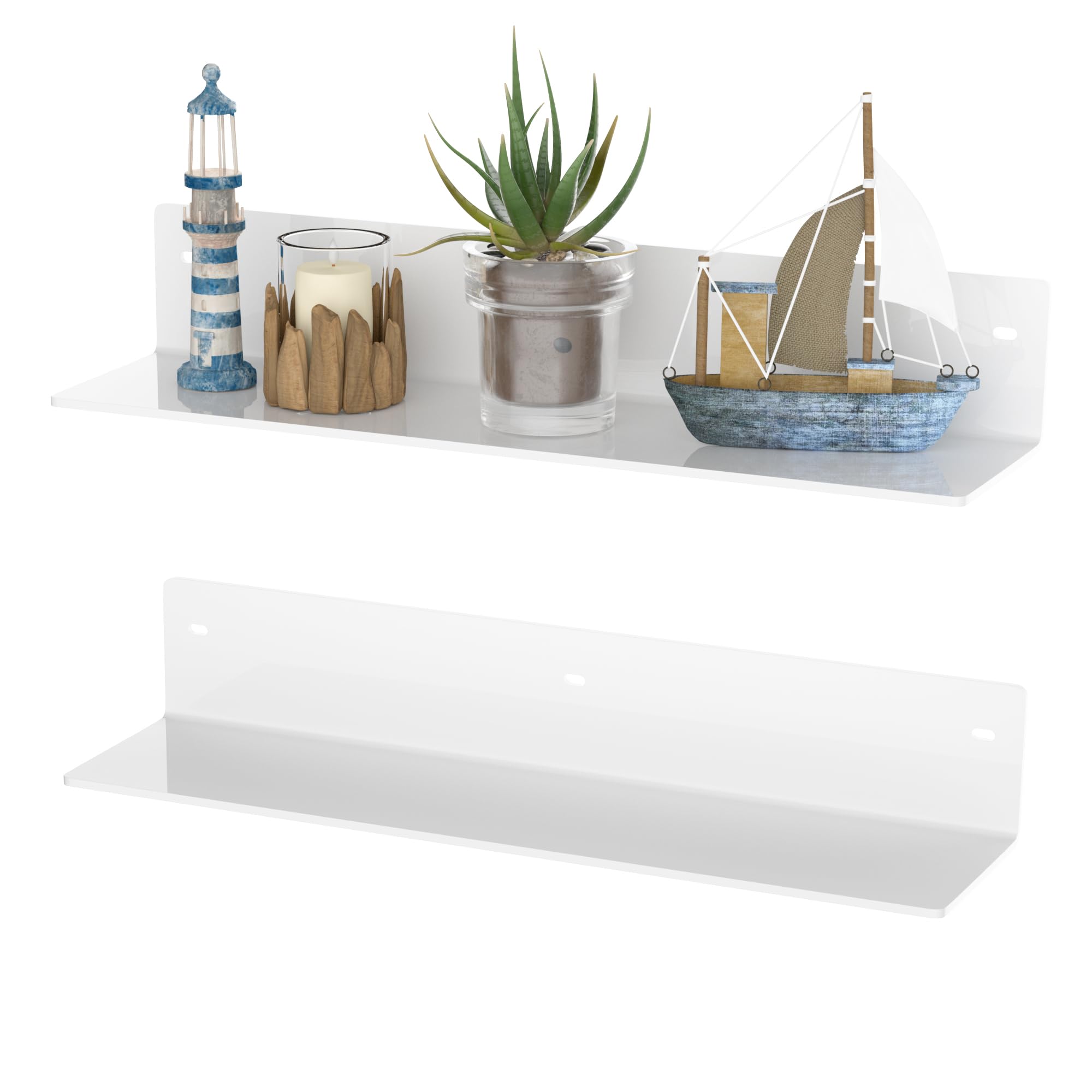 Sezanrpt 16 Inches White Acrylic Shelves, Wall Hanging Spice Rack, Wall Organizer Storage Shelf for Kitchen, Dining Room, Living Room, Bedroom, Bathroom, 2 Pack