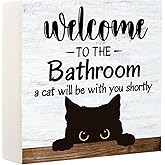 Funny Farmhouse Bathroom Decor Welcome to The Bathroom A Cat Will Be with You Shortly Vintage Black Cat Sign for Home Toilet Restroom Shelf Tabletop Desk Cat Lover Mom Dad-138