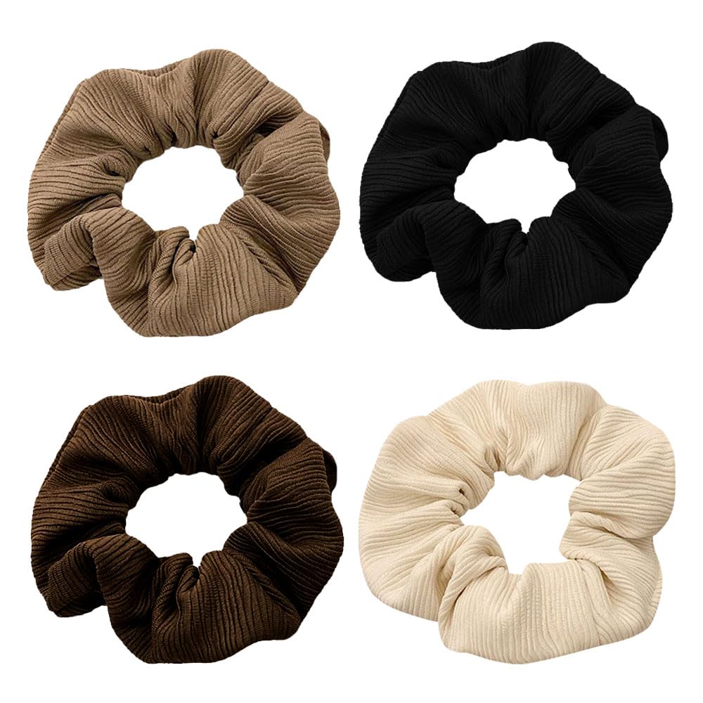 AMOR SPES 4pcs Fabric Hair Scrunchies Set Hair Tie Hair Ring Rope Hair Loop Hair Accessories Hair Band for Women (A)