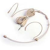 Sujeetec Microphone Headset Discreet Headworn Earset Over Ear Hanging Mic for Wireless System Bodypack Transmitter, Ideal for Lectures, Live Performance, Theater, Podcasts – Beige