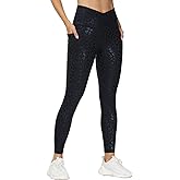 THE GYM PEOPLE Women's V Cross Waist Workout Leggings Tummy Control Running Yoga Pants with Pockets
