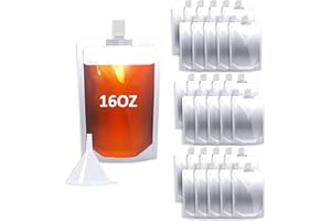 Cloudslucky 16OZ 30PCS Drink Pouches,Reusable Plastic Flask with Funnel for Drinking Juice,Stand Up Drink Bags for Travel Camping Outdoor Sport Concert Events,Leak-Proof Food Grade