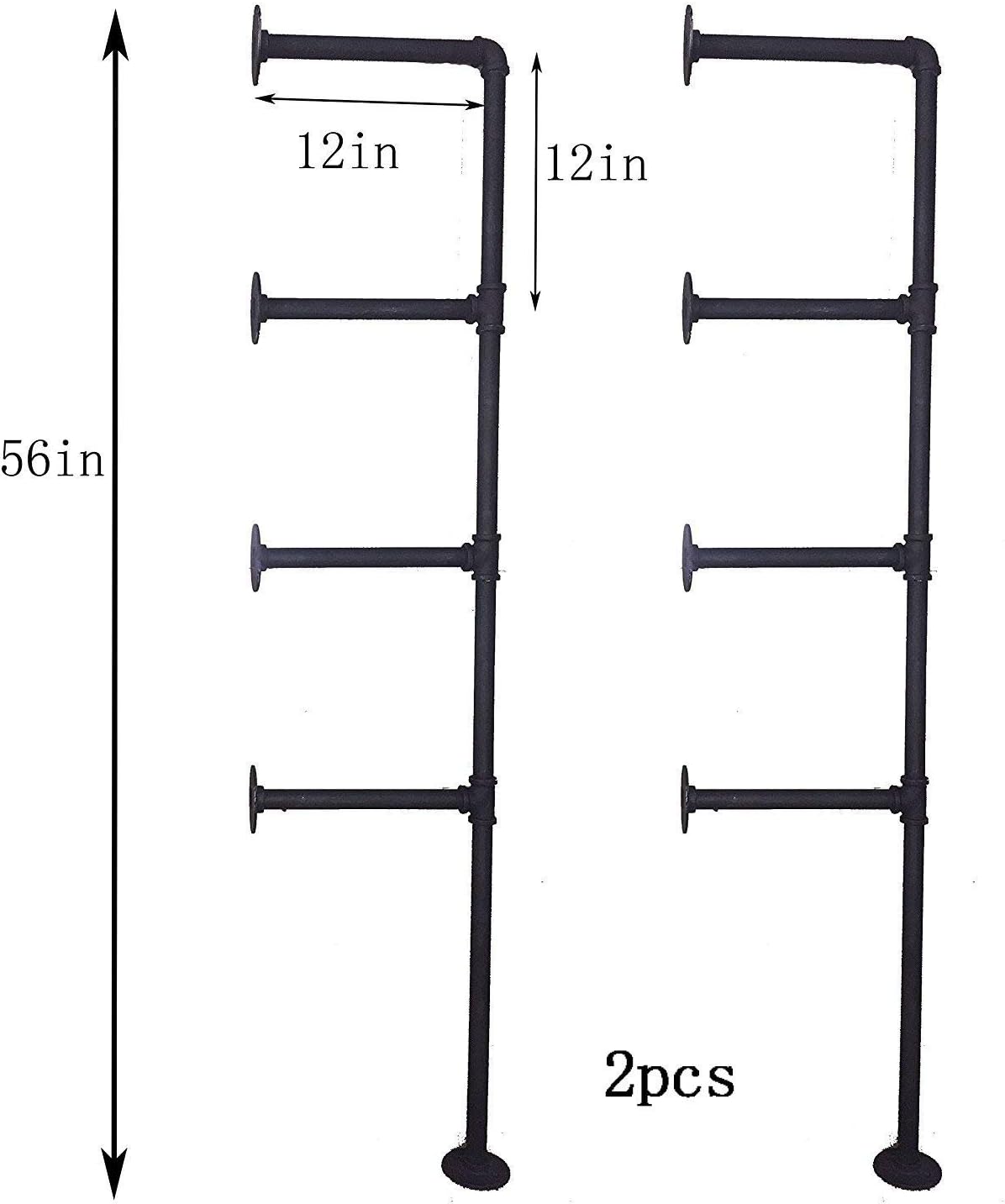 Industrial Retro Wall Mount Iron Pipe Shelf Hung Bracket Diy Storage Shelving Bookshelf (2 pcs): Kitchen & Dining
