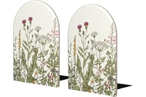 HOYYU Wild Flower Herbs Bookends Decorative Antique Floral Book Ends for Shelves Heavy Books Holder Organizer Non-Slip Desk Book End for Kids Room Office School Kitchen Home Desktop Decor 1 Pairs