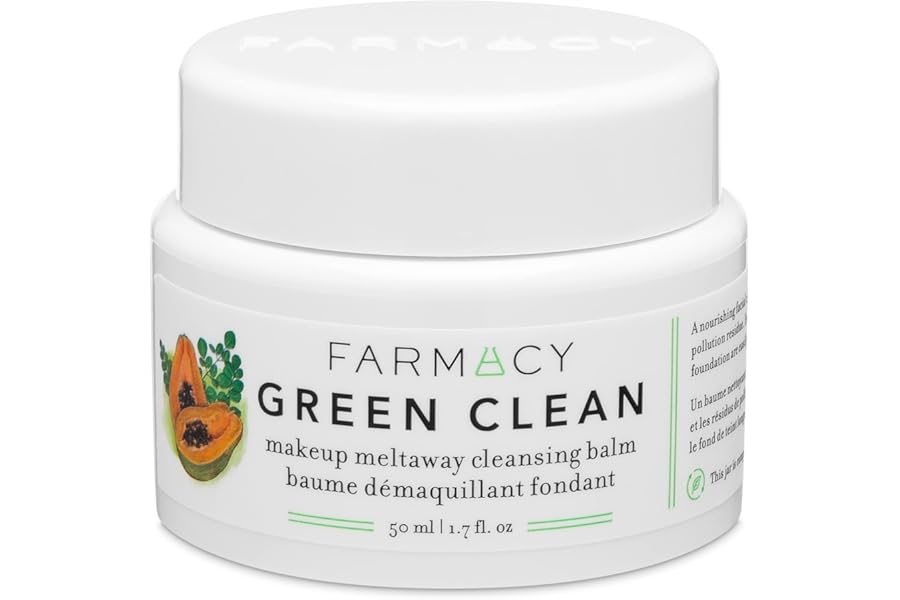 Farmacy Makeup Remover Cleansing Balm – Green Clean Waterproof Makeup Remover + Oil Based Cleanser – Gentle Exfoliating Double Cleanser – Melts From Balm to Milky Lather (50ml)
