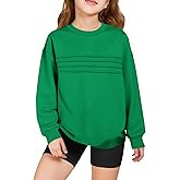 Haloumoning Kids Girls Crewneck Sweatshirt Casual Long Sleeve Pleated Front Casual Fall Pullover Tops 5-14 Years