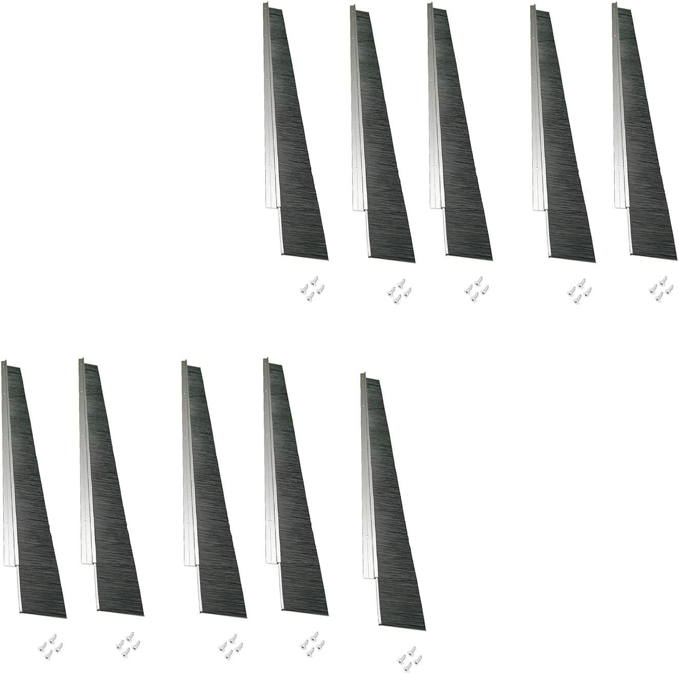 Retsun Set of 10 Extra-Wide Door Brush Seal Strip – 61mm (2.4") W x 880mm (34.6") L, Silver Aluminum Frame with Black PP Bristles, Draught, Dustproof, Weatherproof & Pest Control（Silver1.5, 10)