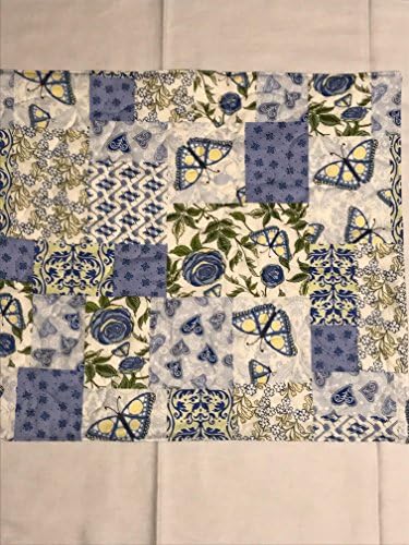 American Girl Doll Quilt, blue with butterflies and flowers quilt, doll blanket, 17" x 21" - 321
