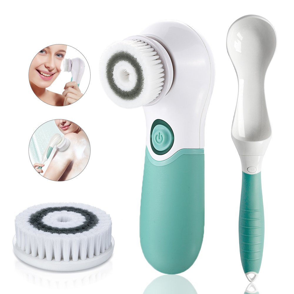 TOUCHBeauty Rotating Facial Brush Waterproof Face & Body Deep Cleansing System with 2 Spin Head, Skin Exfoliator Massager Bathing Brush,Pore Minimizer, Blackhead Remover SPA Skin Care Set TB-14839