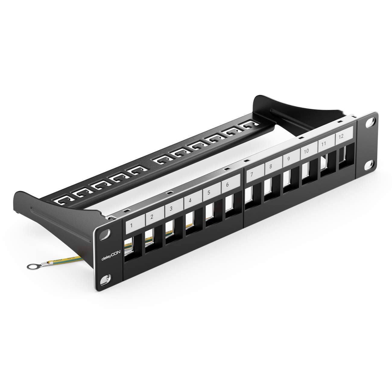 deleyCON 12 Port Patch Panel Modular for Keystone Modules 1U 10 Inches Rack Mounting Compatible CAT5 CAT6 CAT7 CAT8 LAN Network Black