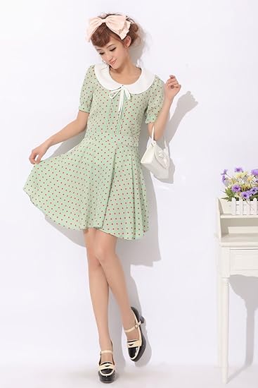 Amazon Co Jp 襟付ドット柄ワンピース緑 服 ファッション小物 Amazon Co Jp 襟付ドット柄ワンピース緑 服 ファッション小物