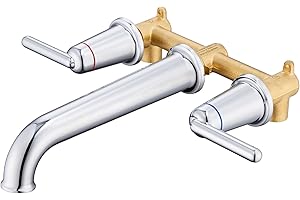 Wintap Wall Mount Tub Filler, 10.33" Extra Long Tub Spout with Rough-in Valve, 10.08 GPM High Flow Tub Faucet 2-Handle Wall Mounted Bathtub Faucet Brass Roman Bath Tub Faucet Set Polished Chrome