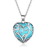 Bestyle Tree of Life Wrapped Healing Crystal Necklaces 12 Month Birthstone Pendant for Women, Crescent/Heart Gemstone Jewelry, Vintage Birthday Gifts/Energy Gift