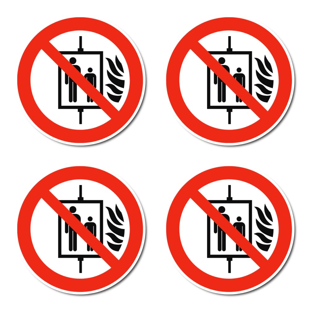 Do not use lift in case of fire: P020 - DIN EN ISO 7010 / ASR A1.3 - sticker: diameter 7.5 cm, pack of 4