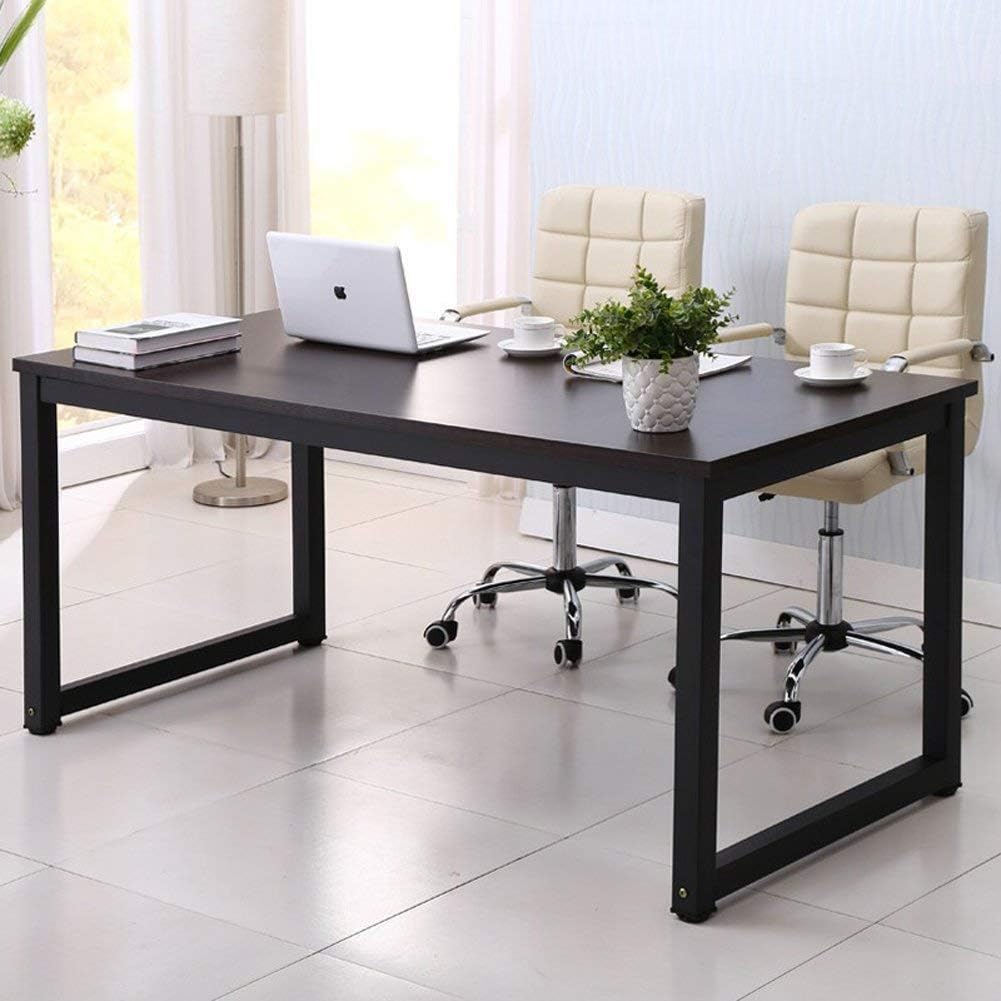 Home Office Desk, 63in Writing Desks Large Study Computer Table Workstation,Black Wooden Top+Black Metal Leg