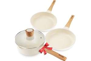 Pots and Pans Set Nonstick - YIIFEEO 4 Piece Granite Kitchen Cookware Sets 8" & 9.5" Non Stick Frying Pan Set and 3 Qt Sauce Pan with Lid, Induction Cookware PFOA Free Pans for Cooking Pasta Pot Gifts