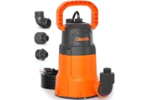 Cleartide Submersible Sump Pump, 1/4 HP Utility Water Pump for Pool Draining, Hot Tub, Basement,100% Copper Motor, Electric Drain Pump Handles 1/8" Solids, 10 FT Cord