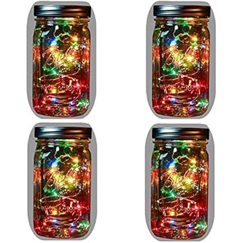 4-Pack Solar Powered Mason Jar Lights (Mason Jar & Handle Included),5 Colors 10 Bulbs Jar Hanging Light,Garden Outdoor Solar Lanterns,Hanging Lantern,Mason Jar Decor Solar Light,Table Light,Patio Path