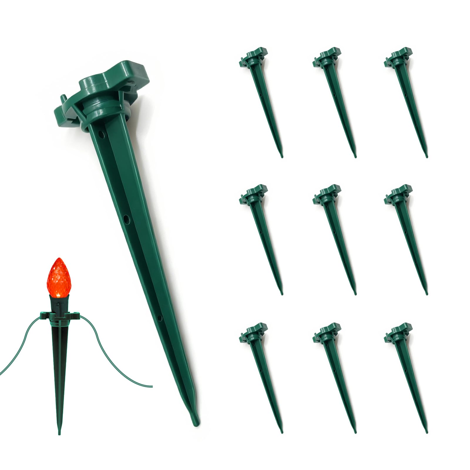 Photo 1 of 100 Pack Christmas Light Stakes, 4.5 Inch Lighting Stakes for C7 C9 Christmas Lights Outdoor, Yard Stakes,Garden,Lawn,Pathway, Patio, Path, Walkway, Christmas Decoration Green