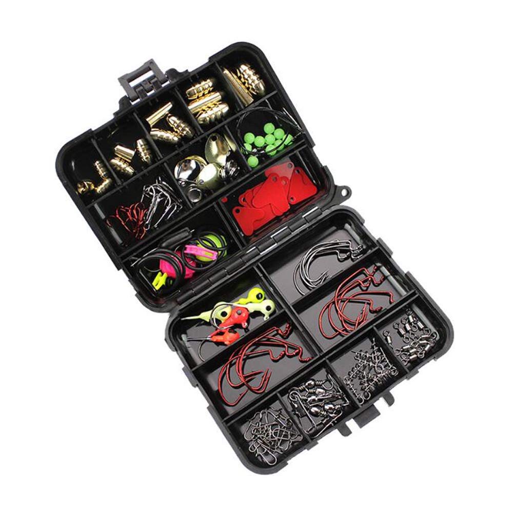 VOANZO 128 Pcs Fishing Tackle Kit, Fishing Terminal Tackle Set Included Fishing Hooks, Swivels, Connector, Weights, Fishing Space Bean, Bullet Copper, Luminous Blocking Beads, Suitable for Fishing