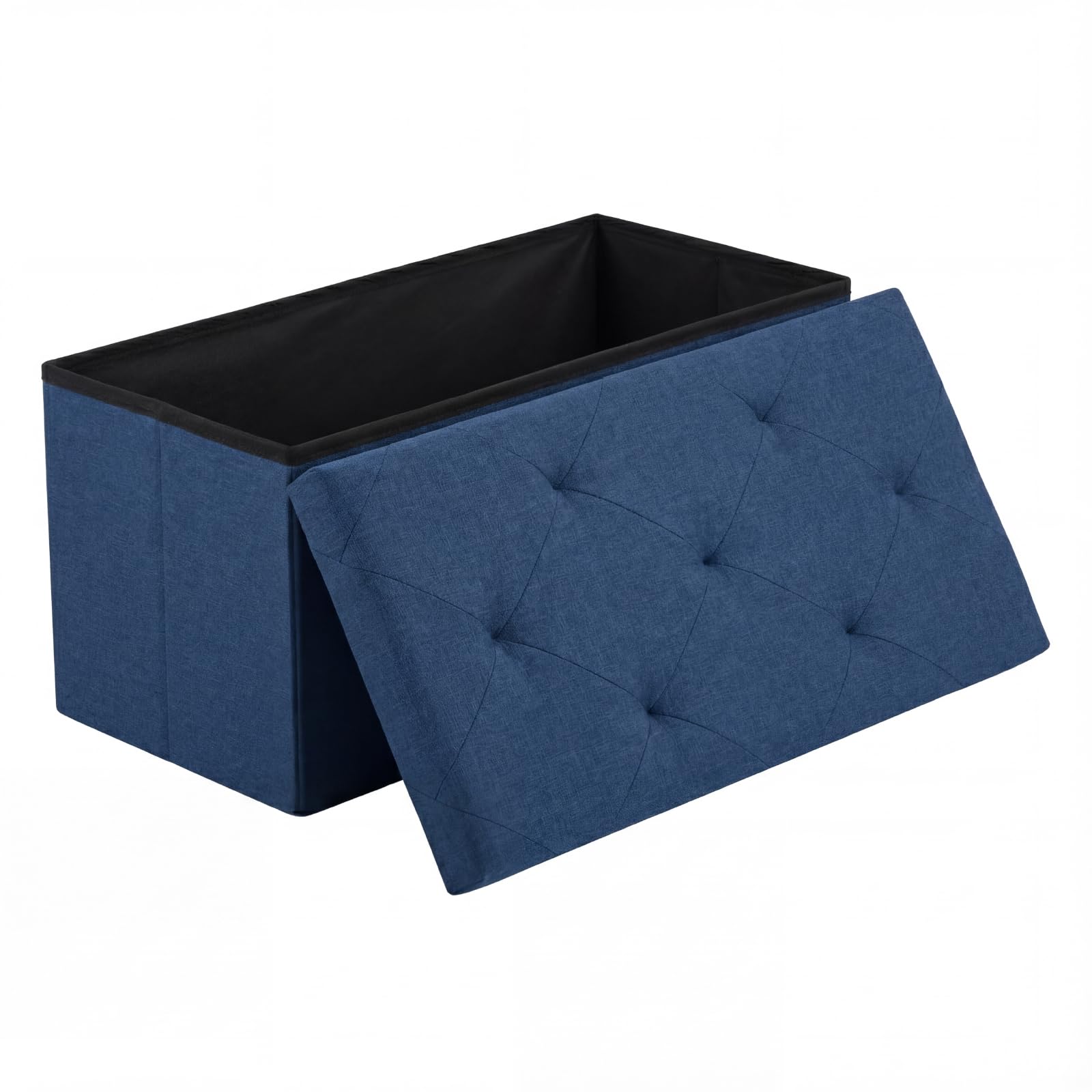 DUMOS 30in Foldable Storage Ottoman Bench, Ottoman Bench Foot Rest Stool with Padded Seat, Bedroom Bench with for Living Room, Support 660lbs, Blue Image