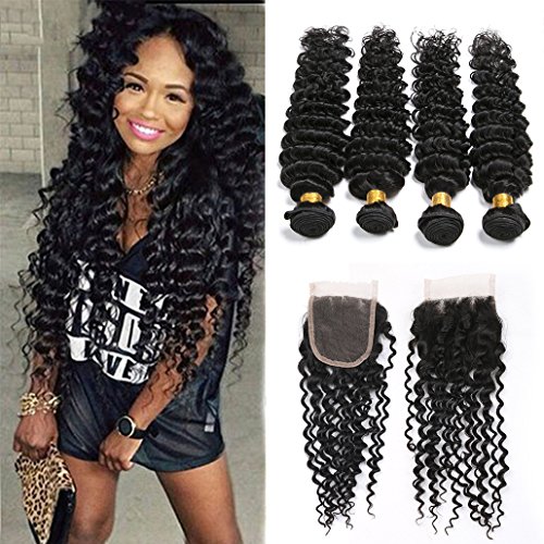 Silkylong 4 Bundles Brazilian Hair Deep Wave With Frontal Closure