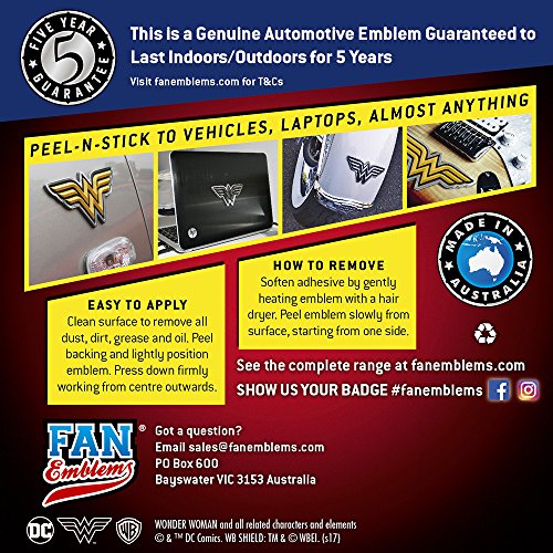 Fan Emblems Wonder Woman Logo 3D Car Emblem Black/Chrome, DC Comics Automotive Sticker Decal Badge Flexes to Fully Adhere to Cars, Trucks, Motorcycles, Laptops, Windows, Almost Anything
