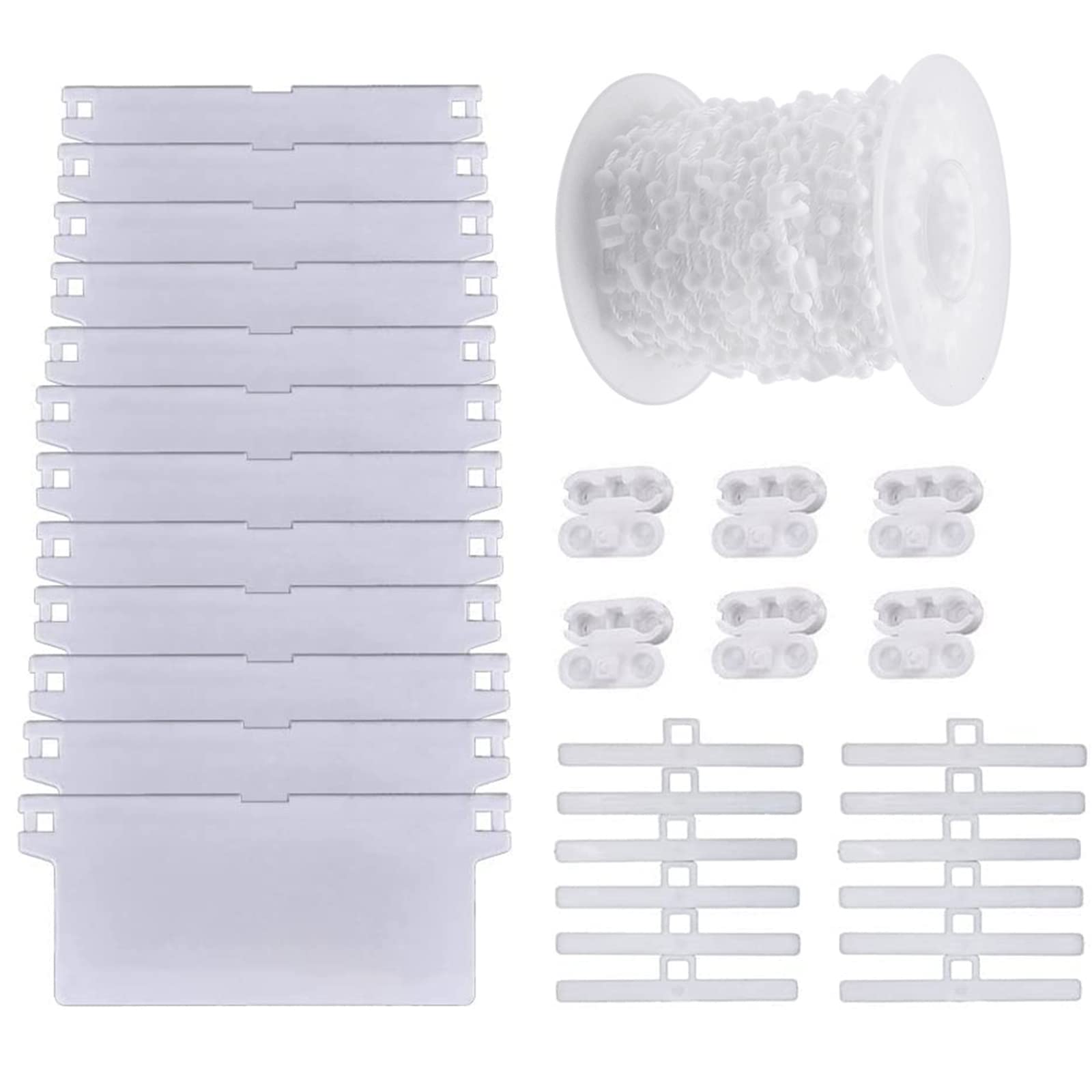 Vertical Blind Accessories Parts, Replacement Repair Kit, 12pcs 89mm Vertical Louver Hangers, 12 Bottom Counterweight Slats, 10M Bottom Chain and 10Pcs Chain Connector