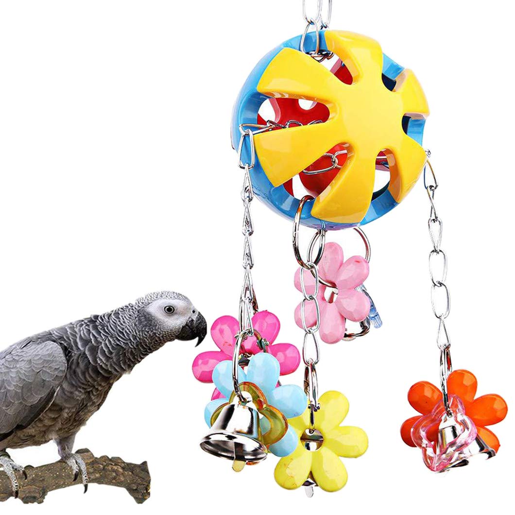 Antcher Birds Parrot Chewing Toy Pet Bird Cage Hanging Ball Bell Toys for Parakeet Cockatiel Conure Lovebirds Finch Canary (Style 1)
