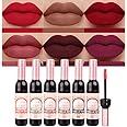 6 Colors Matte Red Wine Liquid Lipstick Pack Set,Wine Lip Tint Long Lasting 24 Hour Waterproof Velvet Nonstick Cup Lipgloss Lip Stain Pigmented Lip Makeup Gift Sets for Girls and Women Labiales