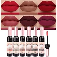 6 Colors Matte Red Wine Liquid Lipstick Pack Set,Wine Lip Tint Long Lasting 24 Hour Waterproof Velvet Nonstick Cup Lipgloss L