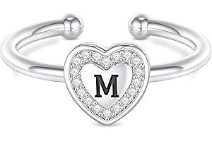 BRIJEWLIC Initial Rings for Teen Girls - Sterling Silver/Rose Gold Plated Ring for Teen Girls Kids Ring for Girls Gifts | Heart Sterling Silver Little Girl Rings Child Gifts jewelry for teens Adjustable-No tarnish, No reactions for sensitive skin Hypoallergenic