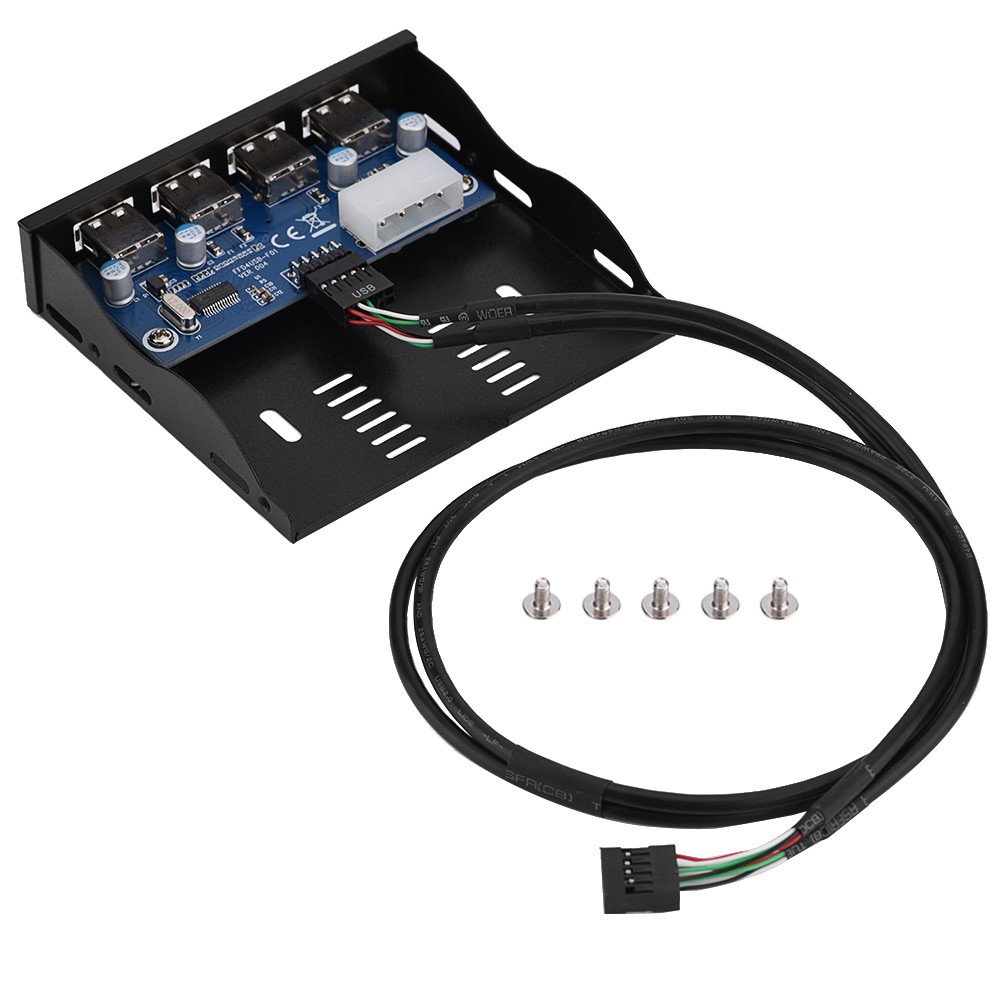 Floppy Front Panel,USB2.0 Floppy Front Panel 3.5'' Metal Construction Floppy Bay 9 Pin to 4 Interface USB 2.0 HUB,Plug and Play,Transfer Videos,Music,Photos,and Data Files at Blazing Fast Speed