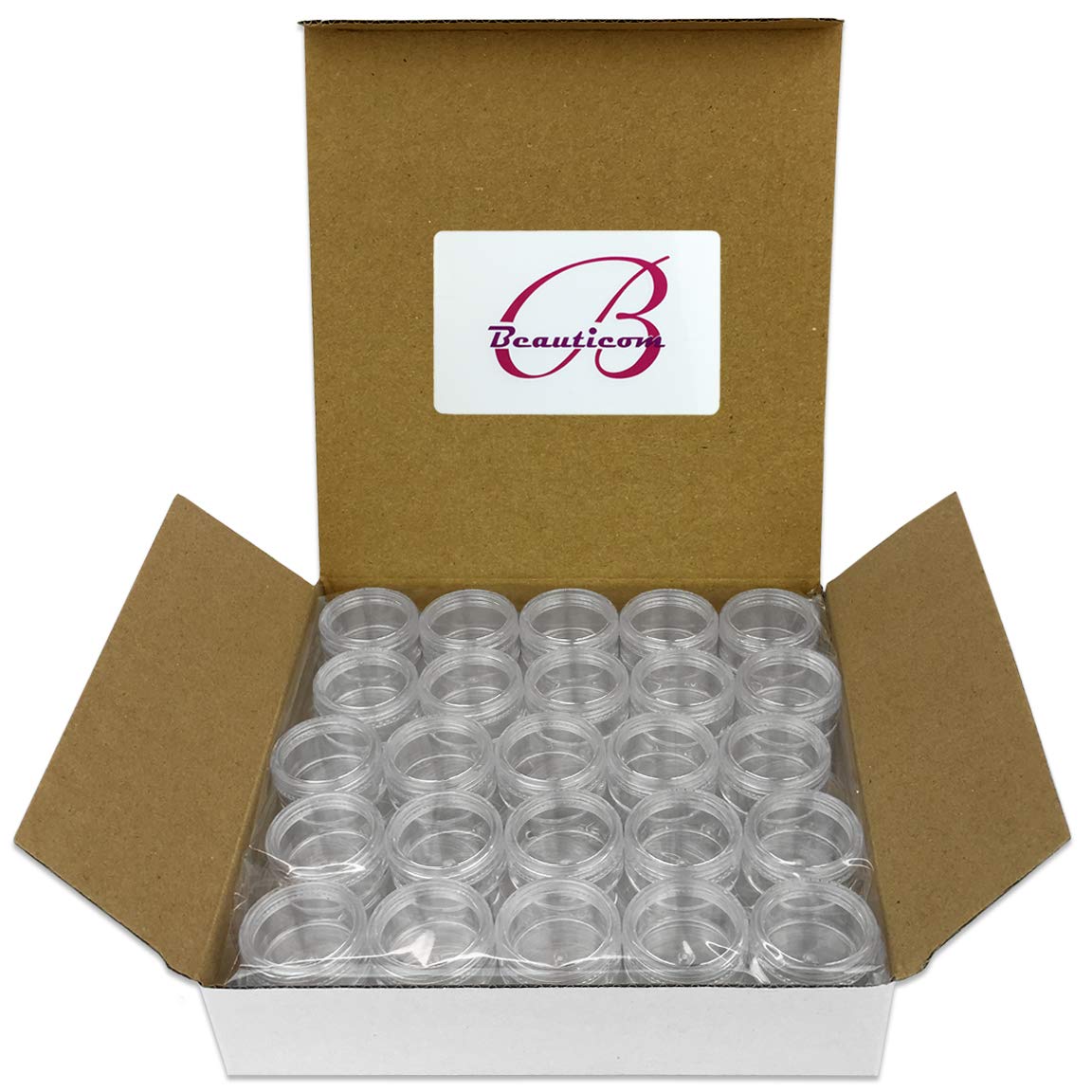 50 New Empty 5 Grams Acrylic Clear Round Jars - BPA Free Containers for Cosmetic, Lotion, Cream, Makeup, Bead, Eye shadow, Rhinestone, Samples, Pot, 5g/5ml (Clear Lid (50 Jars) : Beauty