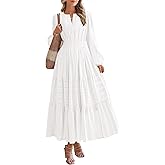 YepMoll Women's Long Sleeve Maxi Dress with Pockets Spring Fall 2026 V-Neck Flowy Casual Wedding Guest Dress Elastic Waist