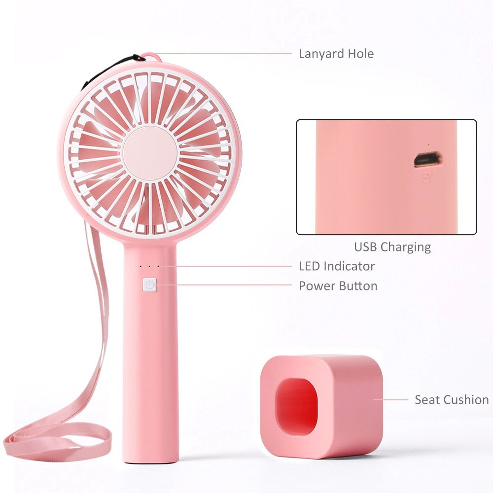 ifecco Mini Handheld Fan, Portable Mini fan with Build-in 2600mAh USB Rechargeable Fan for Outdoor Room Office Household Traveling (Pink)