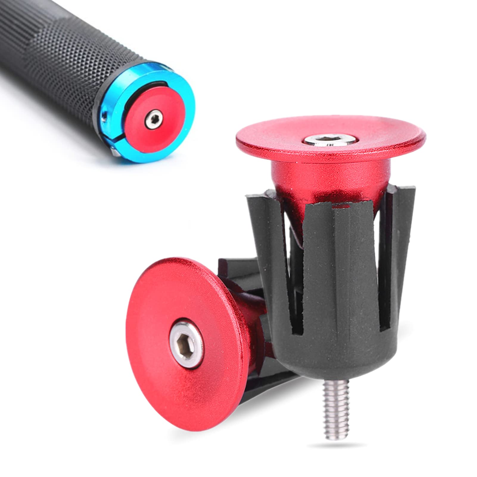 Dioche Bike Handlebar End Plugs, Lightweight Aluminum Alloy Bike Grips Bar End Caps Plug, Plugs for Drop Bars for Mountain Bike Road Bicycle Handlebar, Expandable Bar End Caps (1 Pair)(Red)
