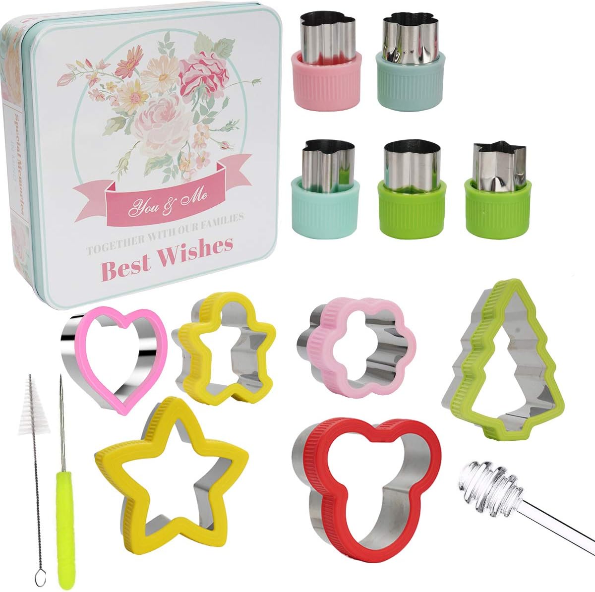 Stainless Steel Christmas Cookie Cutters with Comfort Grip,Vegetable Fruit Cutter Shapes Set for Kids Suitable for Cakes Sandwich,Exquisite Gift Box Packaging