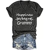 Grandma Shirts for Women Happiness is Being A Grammy Letter Print Tee Nana Mimi Casual Top