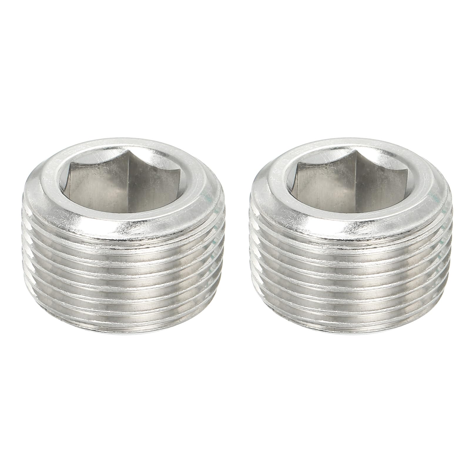 PATIKIL 3/4NPT Male Pipe Plug Internal Hex Thread Socket, 2 Pcs Solid Stainless Steel Pipe Plug Fitting Set Hex Counter Sunk Pipe Plug for Pipe Air Tanks, Silver