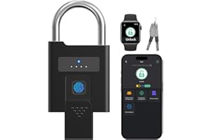 Keylesslife Fingerprint Padlock,Heavy Duty Smart Padlock with Key, Waterproof Padlock Bluetooth App Control,Outdoor Gate Lock for Fence, Shed, Storage, Gym Locker