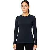 Merino Protect 100% Merino Wool Base Layer Women Temperature-Regulating Long Sleeve Thermal Striped Shirt for Hiking Travel