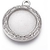 UNICRAFTALE 20pcs Flat Round Pendant Tray Blank Bezel Pendant Trays 16 mm Base Cabochon Charm Settings Stainless Steel Plain Edge Bezel Blanks Tray for Photo Pendant Craft Jewelry Making