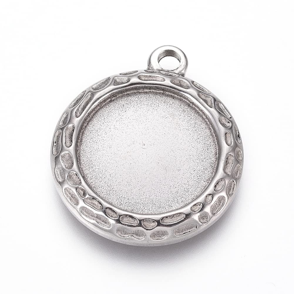 UNICRAFTALE 20pcs Flat Round Pendant Tray Blank Bezel Pendant Trays 16 mm Base Cabochon Charm Settings Stainless Steel Plain Edge Bezel Blanks for Jewelry Making