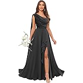 Dvdci One Shoulder Chiffon Bridesmaid Dresses Floor Length Pleated Ruffles Side Slit Formal Gown