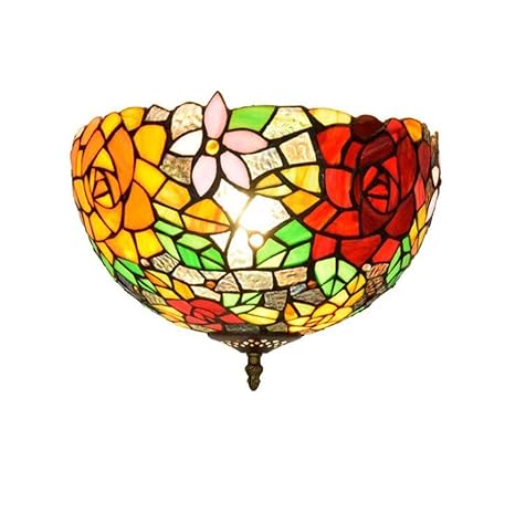 Tiffany Style Ceiling Lights Flush Mount 30cm Rose Flower