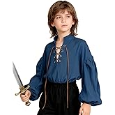 L'VOW Medieval Boys Shirt Renaissance Kids Lace-up Pirate Shirts Retro Viking Colonial Costume Top
