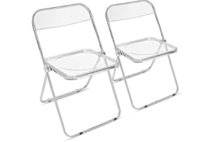 Canglong Folding Chair 2 Pack, Foldable Chairs with Sturdy Metal Frame, Portable Comfortable Plastic Folding Chairs, Indoor and Outdoor, for Home, Office, Party & Events, Set of 2, Transparent