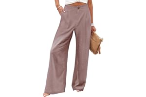 eoeioa Wide Leg Pants for Women Dressy Button High Waisted Business Pants Summer Casual Work Beach Pants Trousers with Pocket