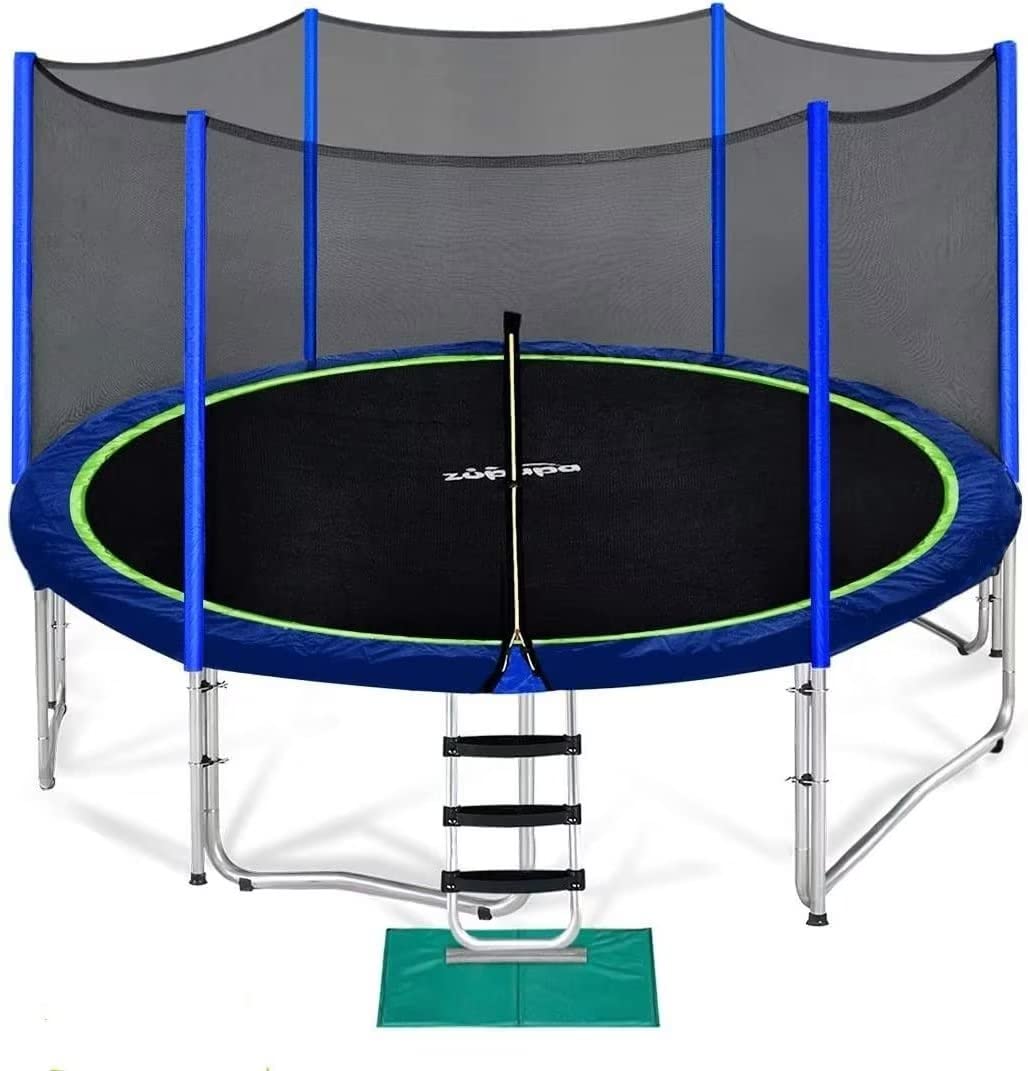 Zupapa No-Gap Design 16 15 14 12 10FT Trampoline with Safety Enclosure Net and Non-Slip Ladder 10-Year Quality Assurance Perfect for Kids Family Outdoor Backyard Fun
